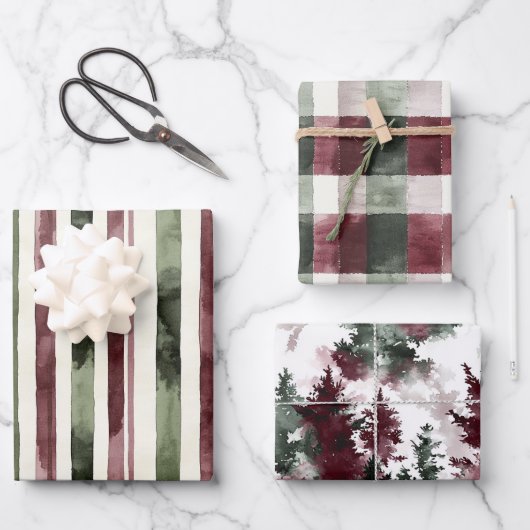 Groene Bourgogne Stripes Kerstmis Inpakpapier Vel (Voorkant)