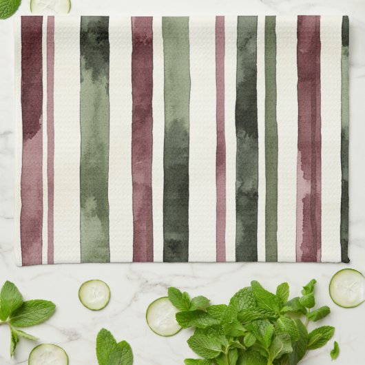 Groene Bourgogne Stripes Kerstmis Theedoek (Gevouwen)