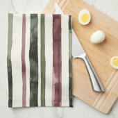 Groene Bourgogne Stripes Kerstmis Theedoek (Quarter Fold)