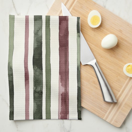 Groene Bourgogne Stripes Kerstmis Theedoek (Quarter Fold)