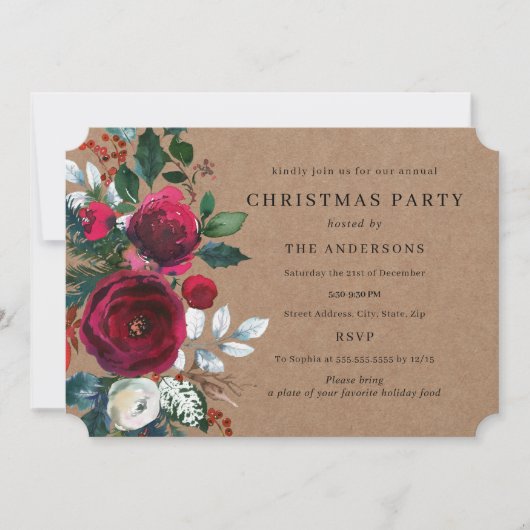 Groene Bourgondische gebladerte Winter Christmas P Kaart (Voorkant)