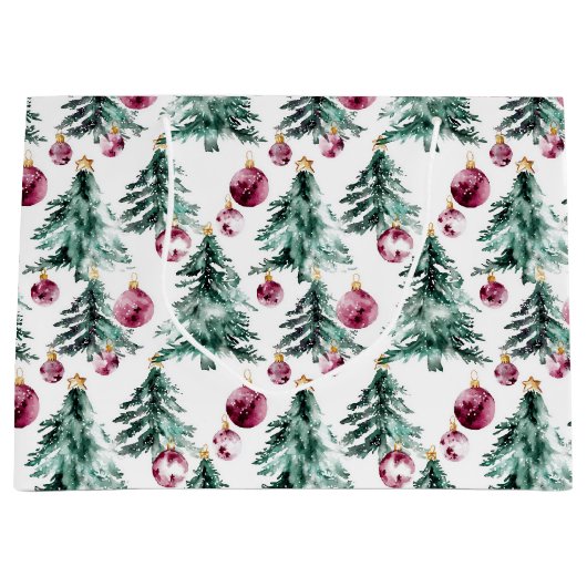 Groene Bourgondische kerstbomen Ornamenten Groot Cadeauzakje (Voorkant)