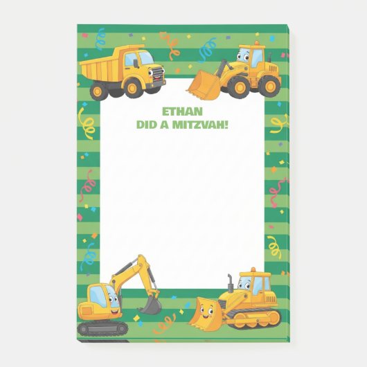 Groene Bouwtrucks Persoonlijke Mitzwa Post-it® Notes (Voorkant)