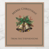  Groene Bow Kerstbellen Aangepaste Naam Wijn Etiket (Enkel label)