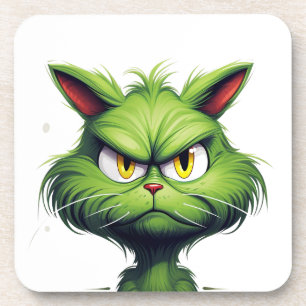 Groene boze kat bier onderzetter
