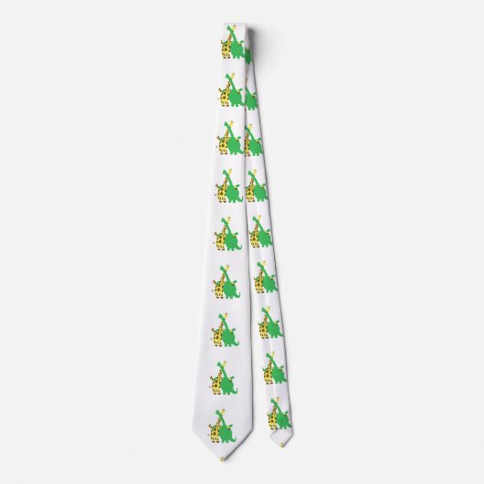 Groene Brachiosaurus en giraffe hugs cartoon Stropdas (Voorkant)