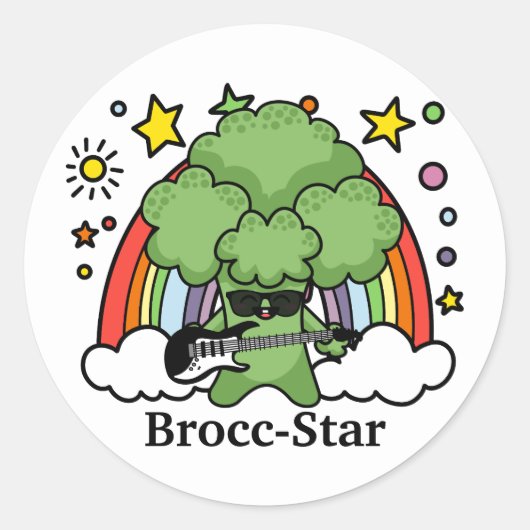 Groene Broccoli Broccoli, rockster Ronde Sticker (Voorkant)