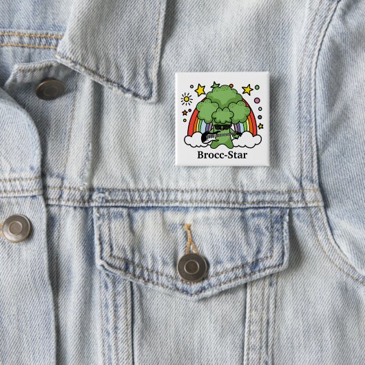 Groene Broccoli Broccoli, rockster Vierkante Button 5,1 Cm (In situ)