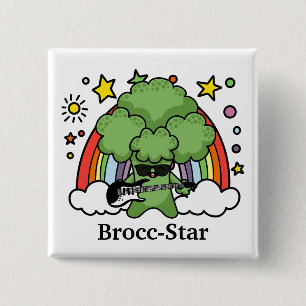 Groene Broccoli Broccoli, rockster Vierkante Button 5,1 Cm