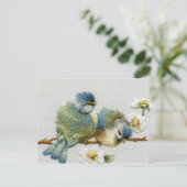 Groene broidervogel van de lenteslastelmunt briefkaart (Staand voorkant)