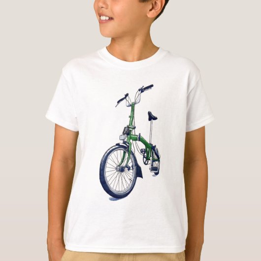 Groene Brompton-fiets T-shirt (Voorkant)