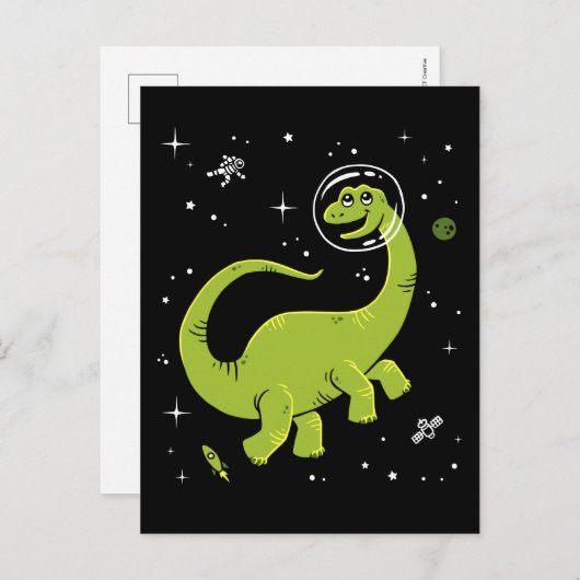 Groene Brontosaurus dinos in de ruimte Briefkaart (Voorkant / Achterkant)