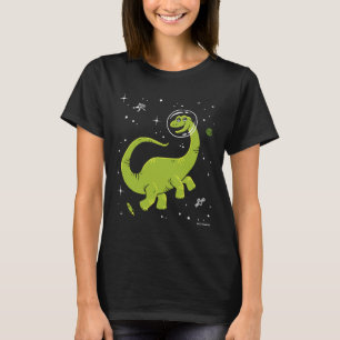 Groene Brontosaurus dinos in de ruimte T-shirt