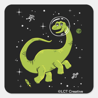 Groene Brontosaurus dinos in de ruimte Vierkante Sticker