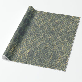 Groene Bronze Floral Wreath Damask Cadeaupapier