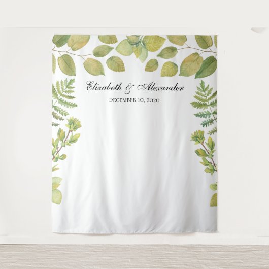 Groene bruiloft achtergrond. Bladerachtergrond Wandkleed (Voorkant)