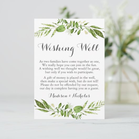 Groene bruiloft die goed Kaarten, rustiek groen we Informatiekaartje (Staand voorkant)