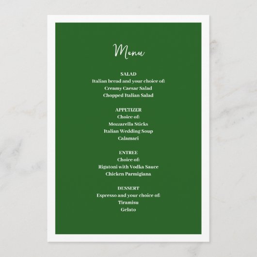 Groene bruiloft menu (Voorkant)