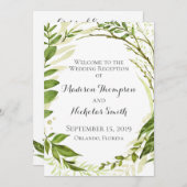 Groene bruiloft receptie programma's, rustieke gro programma (Voorkant / Achterkant)