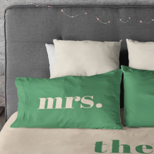 Groene bruiloft retro moderne heer en mevrouw kussensloop