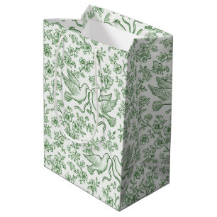 Groene Bruiloftduiven met Lint en Bloemen Medium Cadeauzakje