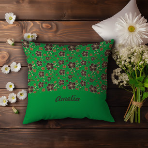 Groene Bruine Bloemen CottageCore Decor naam Kussen
