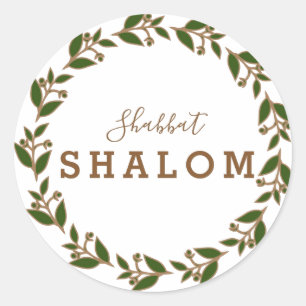 Groene Bruine Krans, Sjabbat Sjaloom Aquarel Ronde Sticker