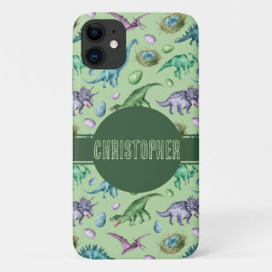 Groene brullende Jurassic Dinosaurus met Naam iPhone 11 Hoesje