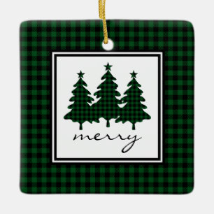 Groene Buffalo Check Dennenbomen Keramisch Ornament