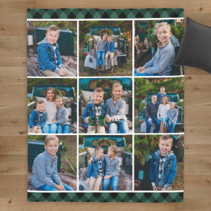 Groene Buffalo geruite fotocollage Fleece Deken