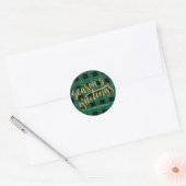 Groene Buffalo geruite gouden script SEIZOENSGREET Ronde Sticker (Envelop)