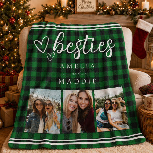 Groene Buffalo Plaid Besties Fotocollage Sherpa Deken