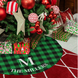 Groene Buffalo Plaid Familie Monogram Kerstboom Rok