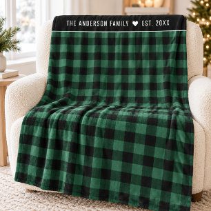 Groene Buffalo Plaid familienaammonogram Fleece Deken