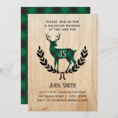 Groene Buffalo Plaid Hert Monogram Verlovingsfeest Kaart (Voorkant / Achterkant)