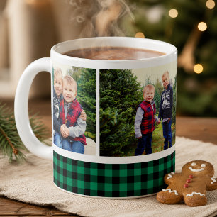 Groene Buffalo Plaid Kerst Foto Collage Koffiemok