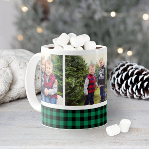 Groene Buffalo Plaid Kerst Foto Collage Koffiemok