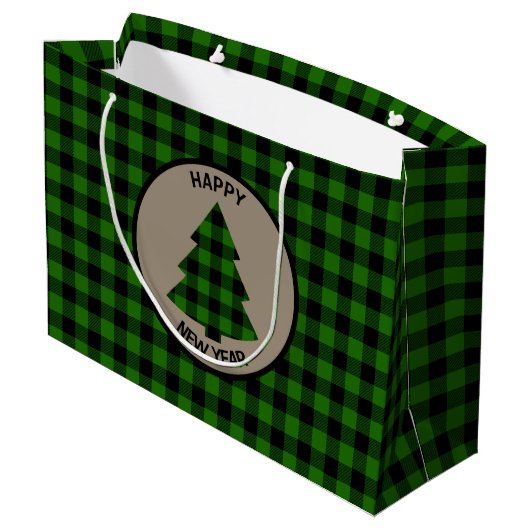 Groene Buffalo Plaid Kerstboom Grote Gift Bag Groot Cadeauzakje (Achterkant Gekanteld)