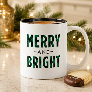 Groene Buffalo Plaid Merry and Bright Tweekleurige Koffiemok