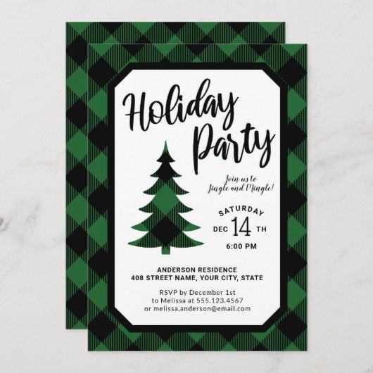 Groene Buffalo Pset Tree Holiday Party Uitnodiging (Voorkant / Achterkant)