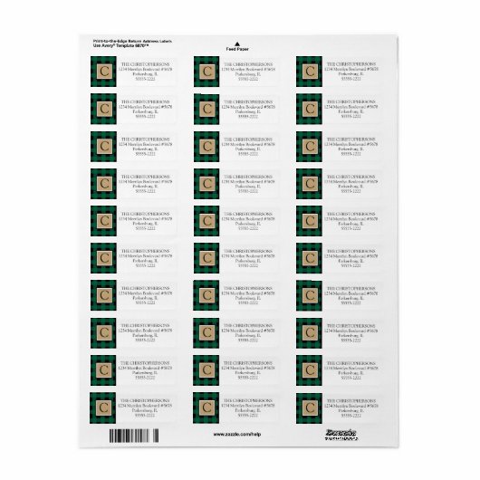 Groene Buffel Check Plaid en Kraft Paper Monogram Etiket (Full Sheet)