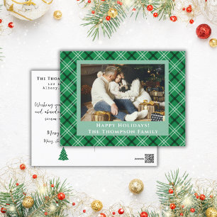Groene Buffel Plaid Een foto Kerstmis Feestdagenkaart