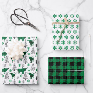 Groene Buffel Plaid Longhorn Patroon Inpakpapier Vel
