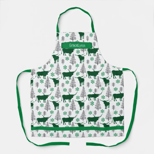 Groene Buffel Plaid Longhorn Patroon Schort (Voorkant)