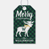 Groene Buffel Plaid Moose Monogram Kerst Cadeaulabel (Voorkant)
