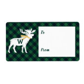 Groene Buffel Plaid Moose Monogram Kerst Etiket (Voorkant)