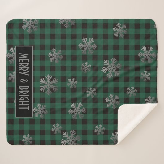 Groene buffelstang en glitter Snowflakes Sherpa Deken (Voorkant (horizontaal))