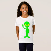 Groene buitenaardse wezens die vredestroepen tonen t-shirt (Voorkant volledig)