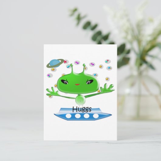 Groene buitenruimtetuigen met ruimtevaartuig briefkaart (Staand voorkant)