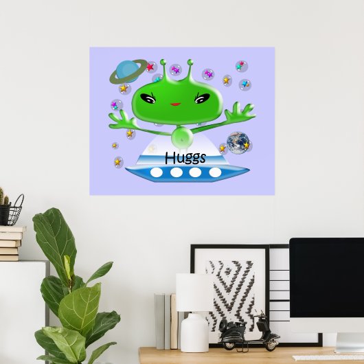 Groene buitenruimtetuigen met ruimtevaartuig poster (Thuiskantoor)